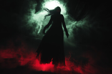 Fototapeta premium A terrifying ghostly woman a banshee on a dark background..