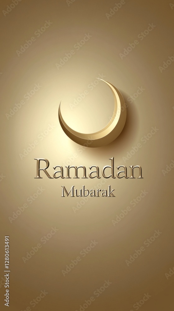Poster the elegant crescent moon casts a soft glow above the heartfelt text ramadan mubarak, embodying the 