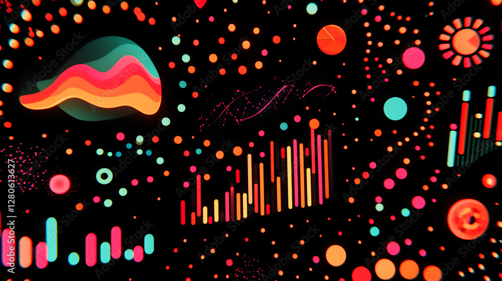 Poster dynamic abstract visualization of data analytics digital art colorful patterns modern environment cr