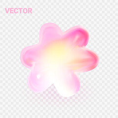 3D flower shape ctystal glass element in neon pink colors on white bg. 3d abstract vector illustration