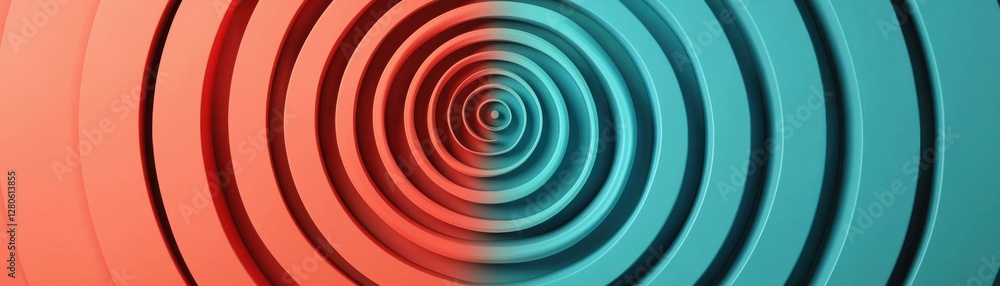 Aufkleber a vibrant abstract design featuring concentric circles in contrasting red and teal hues, creating a 
