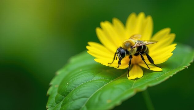 Gelbbindige furchenbiene halictus scabiosae on a leaf, gelbbindige furchenbiene, nature