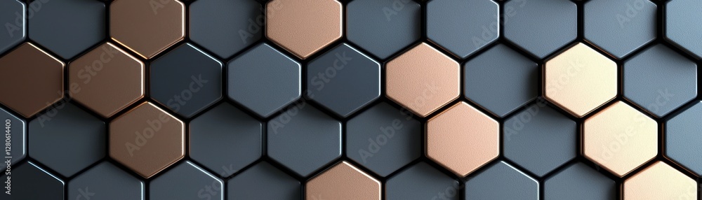 Poster a stylish arrangement of hexagonal tiles in various shades, creating a modern and textured surface i