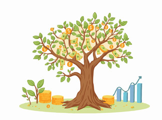 Money Tree Concept with Investment Charts and Graphs