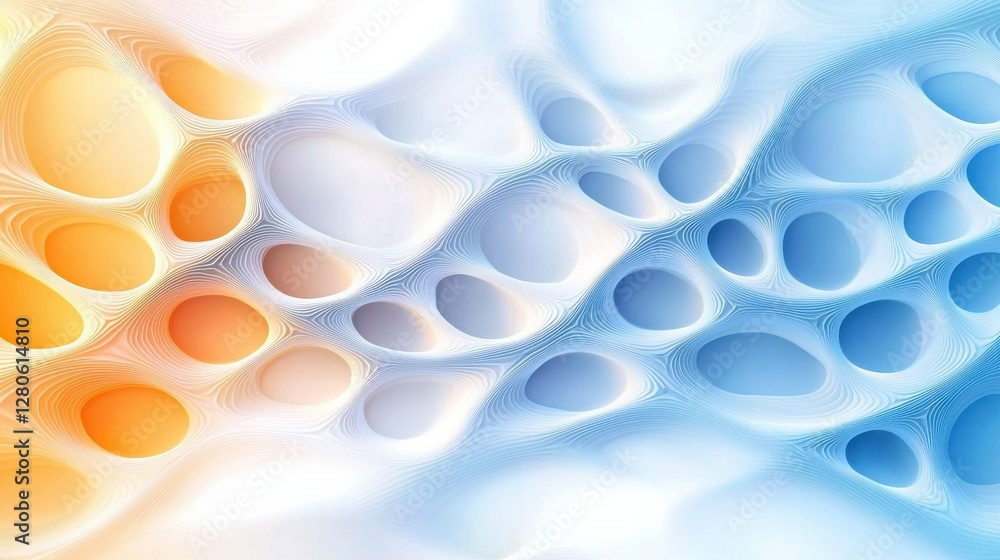 Poster a vibrant abstract design featuring flowing shapes in orange and blue tones, creating a sense of dep