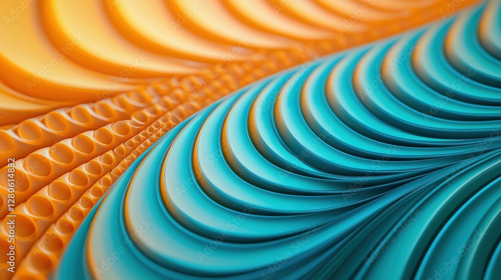 Poster a vibrant abstract design featuring wavy patterns in orange and turquoise, showcasing smooth texture