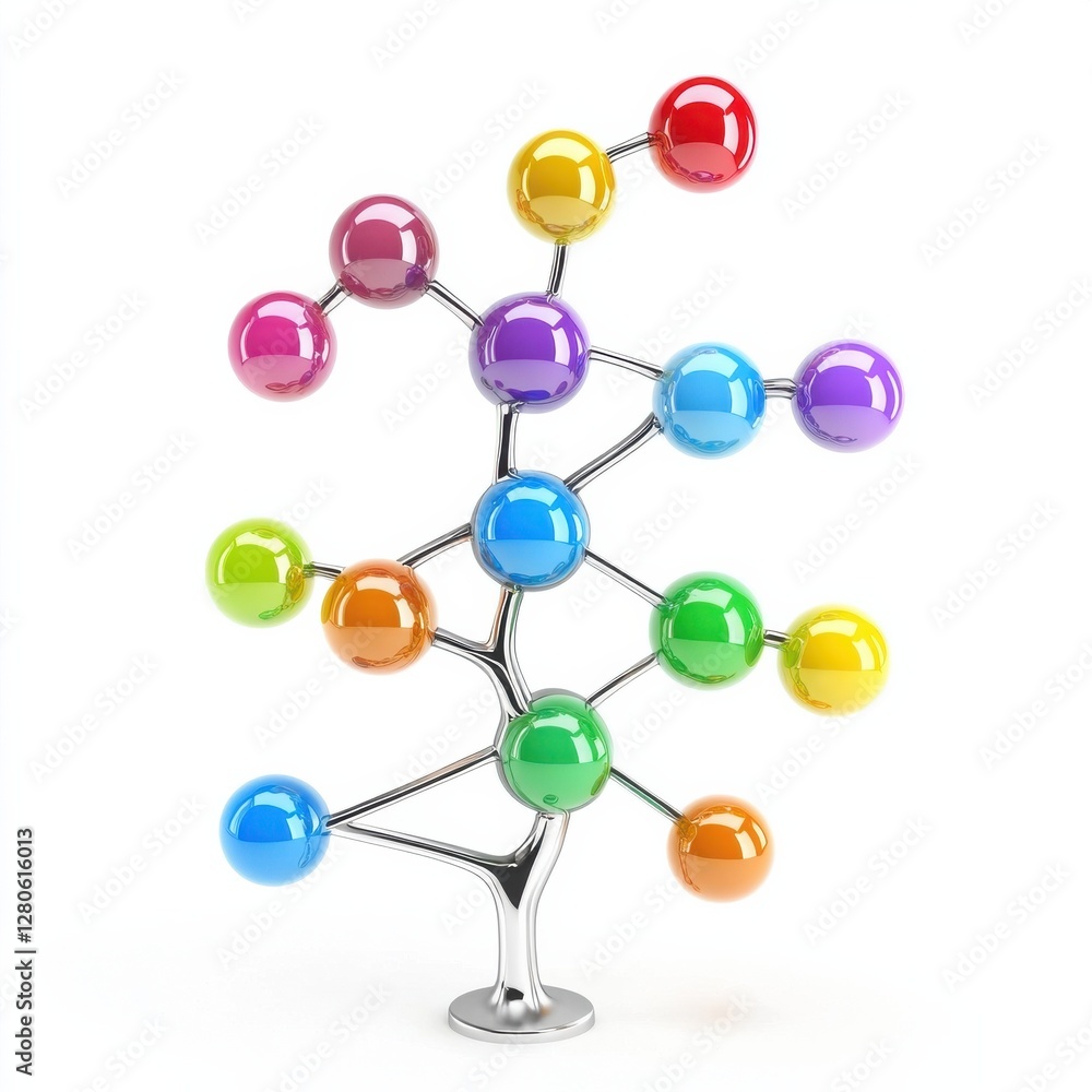 Poster a colorful molecular structure resembling a tree, showcasing interconnected spheres that represent a