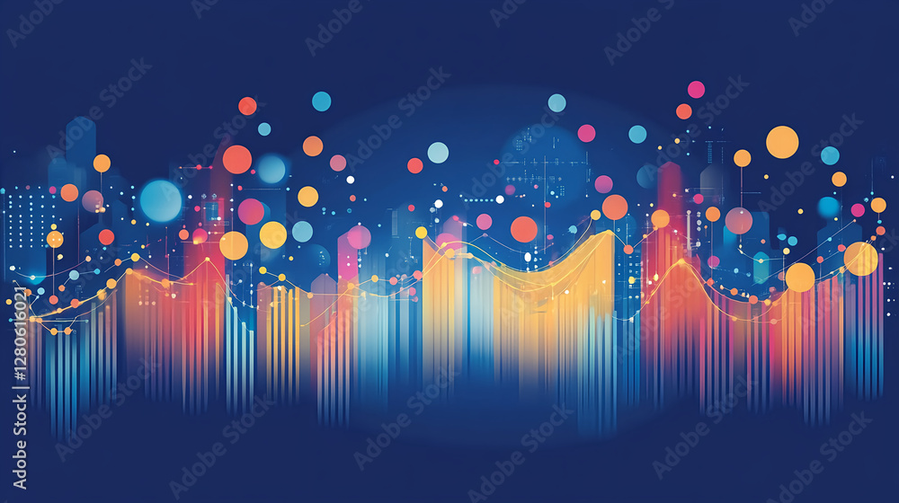 Poster visualizing data trends colorful data waves digital environment infographic style abstract view tech