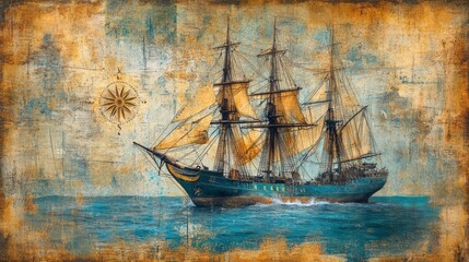 A beautiful tall ship sails on the ocean waves