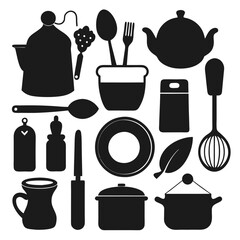  All essentials cook silhouettes vector on white background