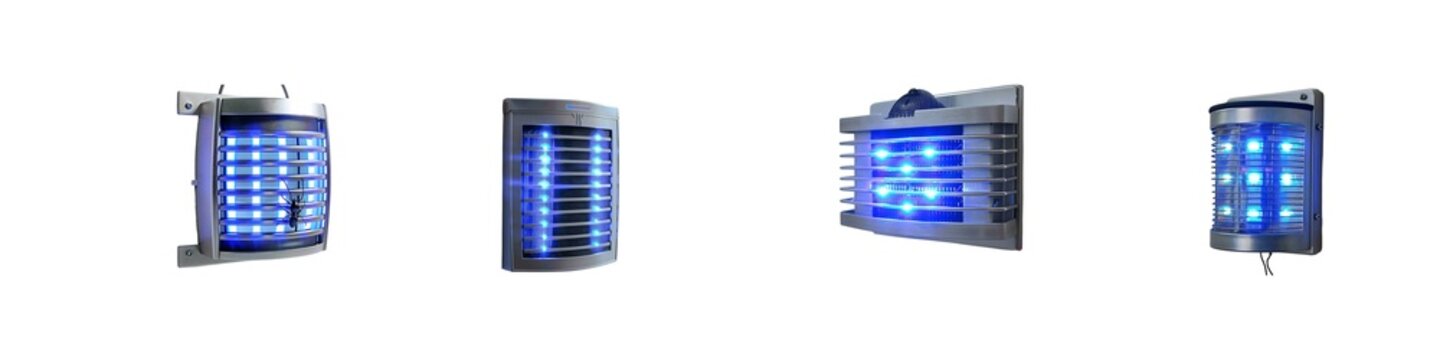 Set of Large Silver and Blue Bug Zapper Electric Insect Killer, Isolated on Transparent Background