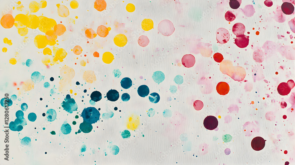 Poster pastel-colored dots scattered sporadically on a white canvas, creating a sense of depth