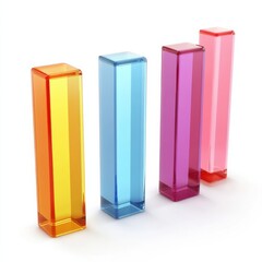 Colorful acrylic blocks in vibrant hues of orange, blue, pink, and yellow, arranged vertically, showcasing a modern design aesthetic.