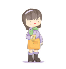little girl with a flower pot illustration