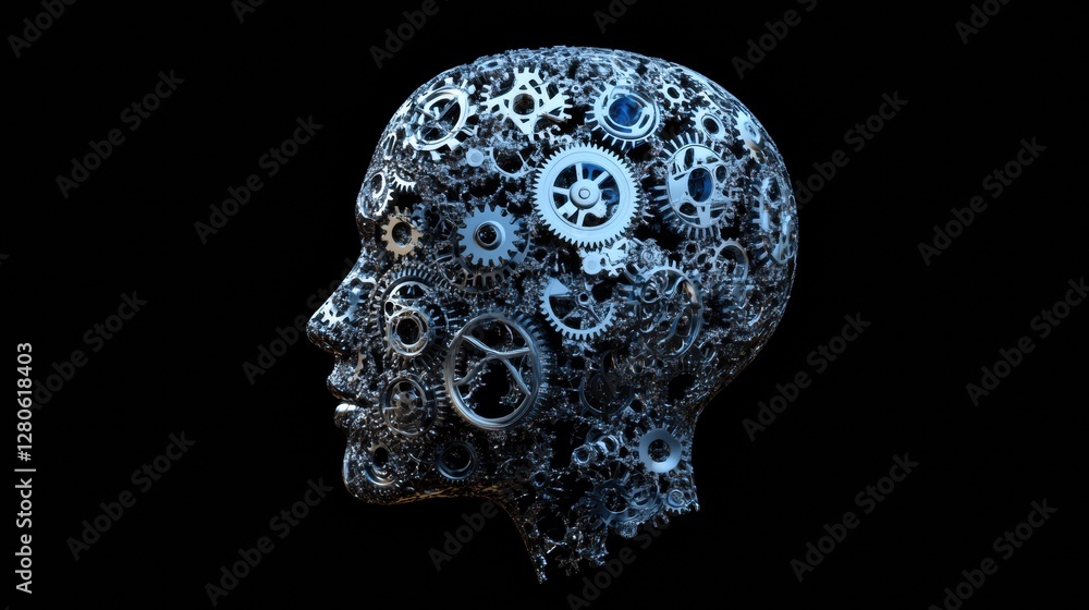 Leinwandbilder human head contour filled with interlocking gears showcasing artificial intelligence in a dark setti