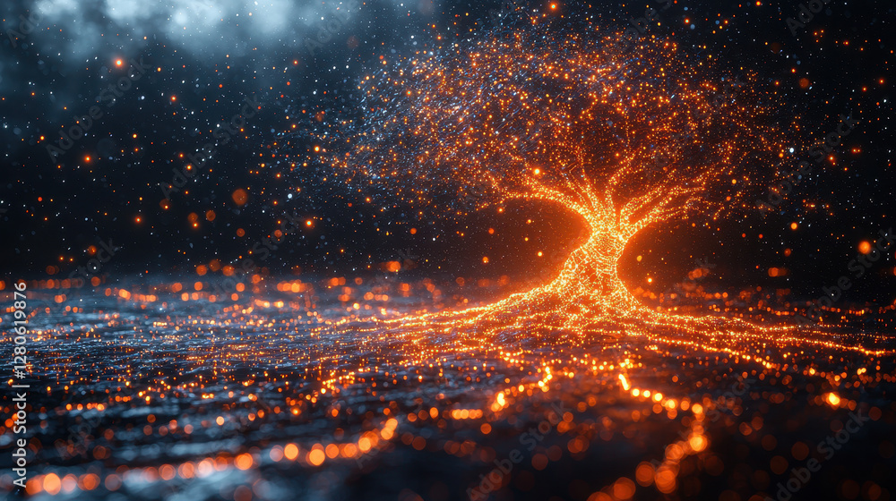 Aufkleber cybernetic tree showcasing interconnected branches representing human minds within a digital matrix 