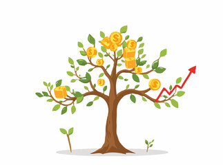 Fototapeta premium Diversified Investments: Money Tree and Stock Market Graphs