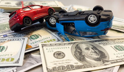Car and money. Concept for buying, renting, insurance, fuel, service and repair costs
