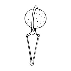 Tea infuser metal with handle line doodle drawing. Device for brewing or infusing leaf tea and herbal drinks sketchy hand drawn. 