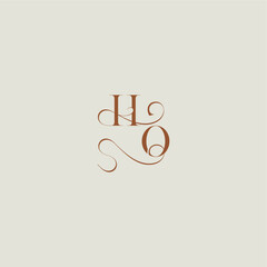contemporary modern curvy monogram wedding style logo concept letter initial with thin line HO