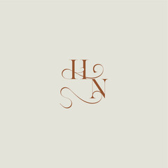 contemporary modern curvy monogram wedding style logo concept letter initial with thin line HN
