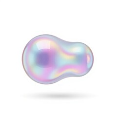 Iridescent bubble with soft curves on white background