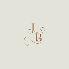 contemporary modern curvy monogram wedding style logo concept letter initial with thin line JB