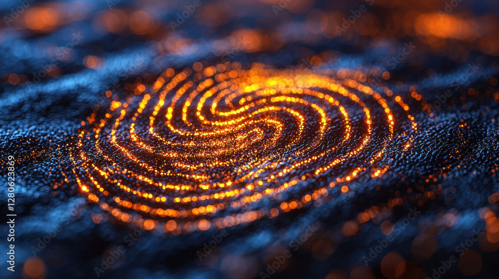 Poster hyper-realistic digital fingerprint being scanned by ai system revealing intricate biometric profile