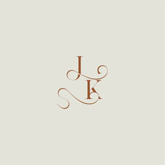 contemporary modern curvy monogram wedding style logo concept letter initial with thin line JK