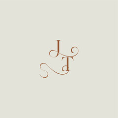 contemporary modern curvy monogram wedding style logo concept letter initial with thin line JT