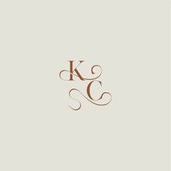 contemporary modern curvy monogram wedding style logo concept letter initial with thin line KC