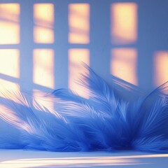abstract blue background for product presentation with sunlight and blurred shadows wall. Isolated on white background . Generative Ai
