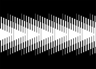 Strict black and white background with a stream of striped white arrows on a black background. Dynamic geometric pattern,  for modern design, prints, interfaces and graphic projects. Vector pattern
