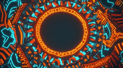 Fototapeta premium Abstract Neon Circular Design with Orange and Teal Patterns