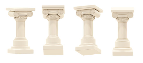 Ancient greek columns collection. 3D render realistic cartoon style.