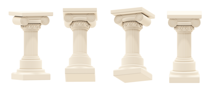 Ancient greek columns collection. 3D render realistic cartoon style.