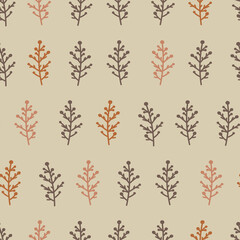 Autumn pattern with twigs in beige, brown, pink and red colors