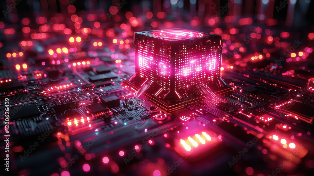 Poster massive ai supercomputer engages in intense combat against self-replicating nanorobots on a high-tec