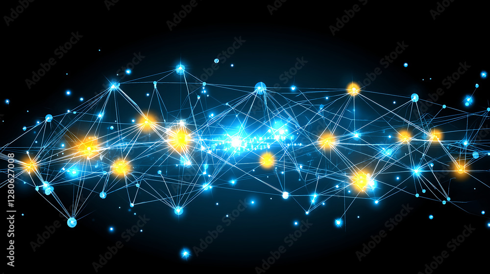 Poster digital connectivity visualization virtual space abstract graphic dark background dynamic network co