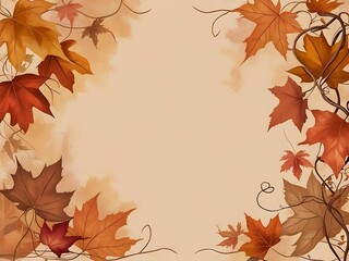 Soft fall border with slightly blurred leaves and vines forming an airy seasonal frame