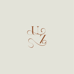 initial with thin line UZ monogram wedding style logo concept letter contemporary modern curvy