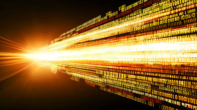Dynamic data transmission digital realm abstract visuals high-tech environment futuristic viewpoint binary concept