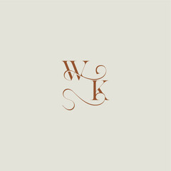 initial with thin line WK monogram wedding style logo concept letter contemporary modern curvy