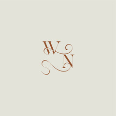 initial with thin line WN monogram wedding style logo concept letter contemporary modern curvy