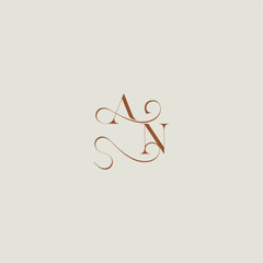 monogram wedding style logo concept initial with thin line AN contemporary modern curvy letter
