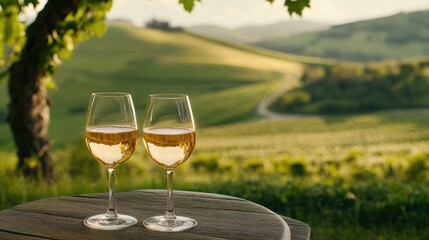 Alcohol consumption at a vineyard with wine and scenic landscapes. Featuring tranquility and nature