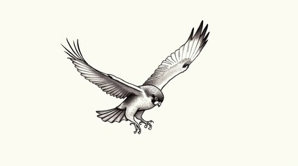 Fototapeta premium Falcon in Mid-Flight Ink Drawing