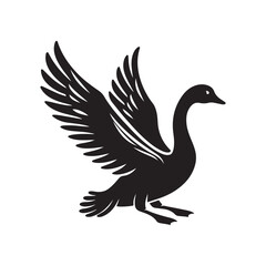 Goose Bird Silhouette Vector Illustration, Solid White Background.