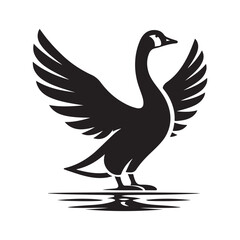 Goose Bird Silhouette Vector Illustration, Solid White Background.
