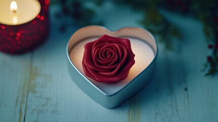 Romantic candlelit rose arrangement cozy home setting decorative content warm ambiance close-up viewpoint love concept